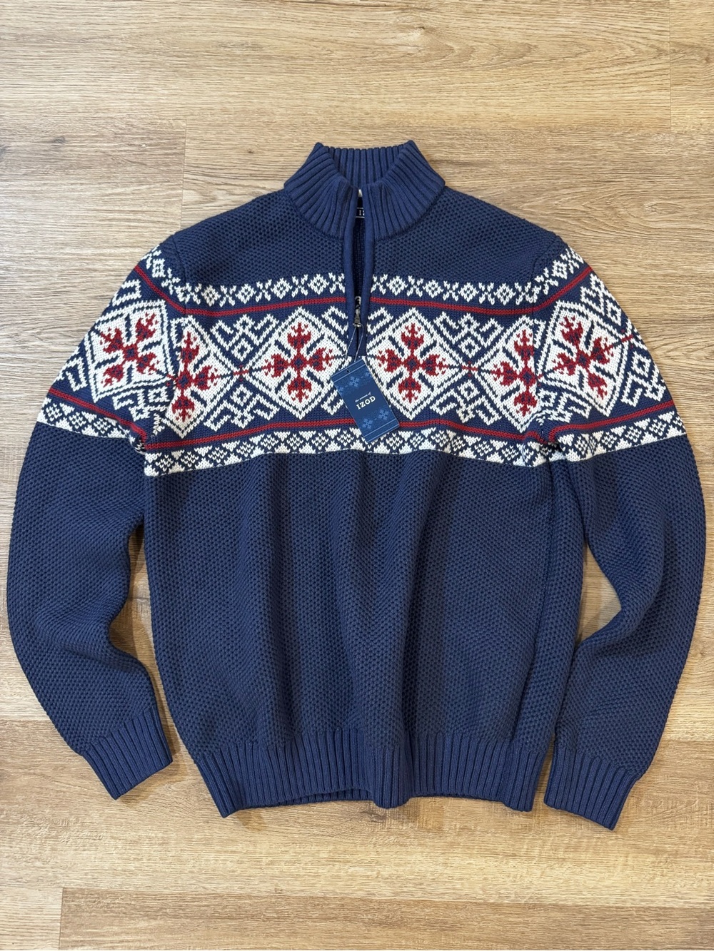 Izod | NWT | Navy Classic Knit 1/4 Zip Fair Isle Sweater | Size L